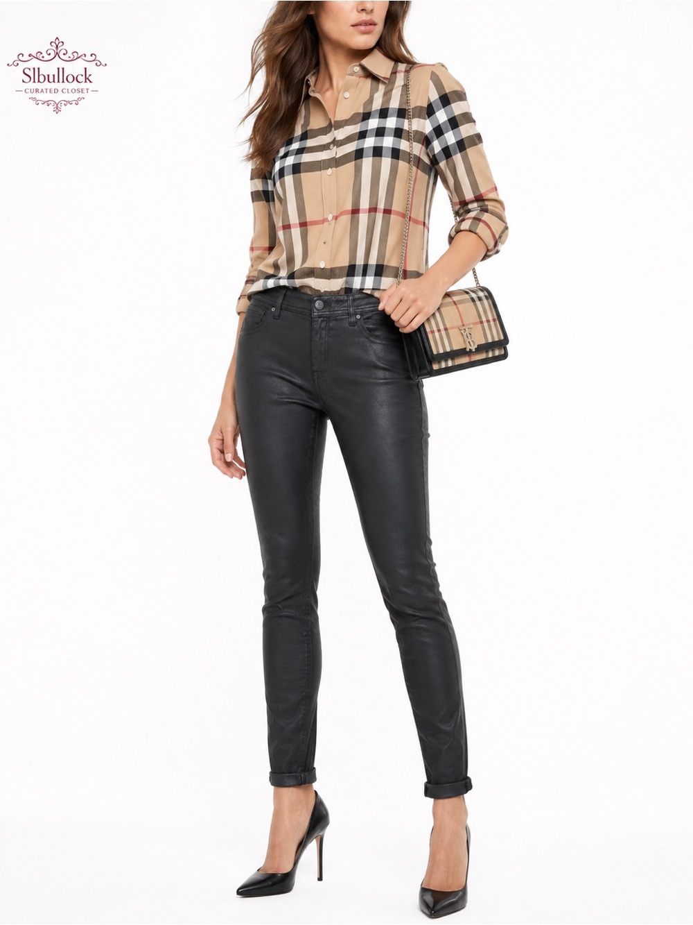 Br Burberry Brit Black Leather Trim Skinny Pants Jeans Cuffed Size 28